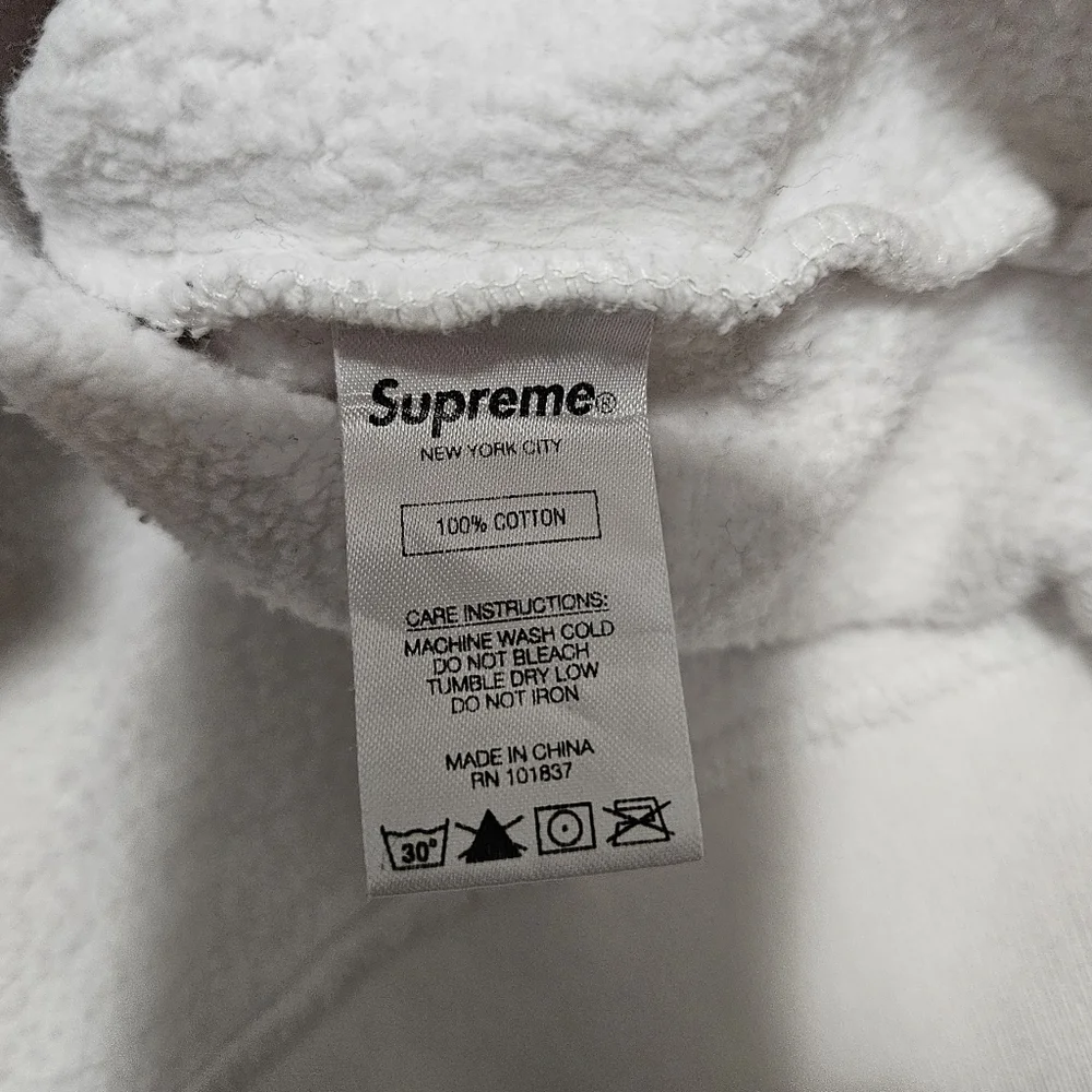 Supreme White Crewneck Sweatshirt with Black and Yellow Stripe